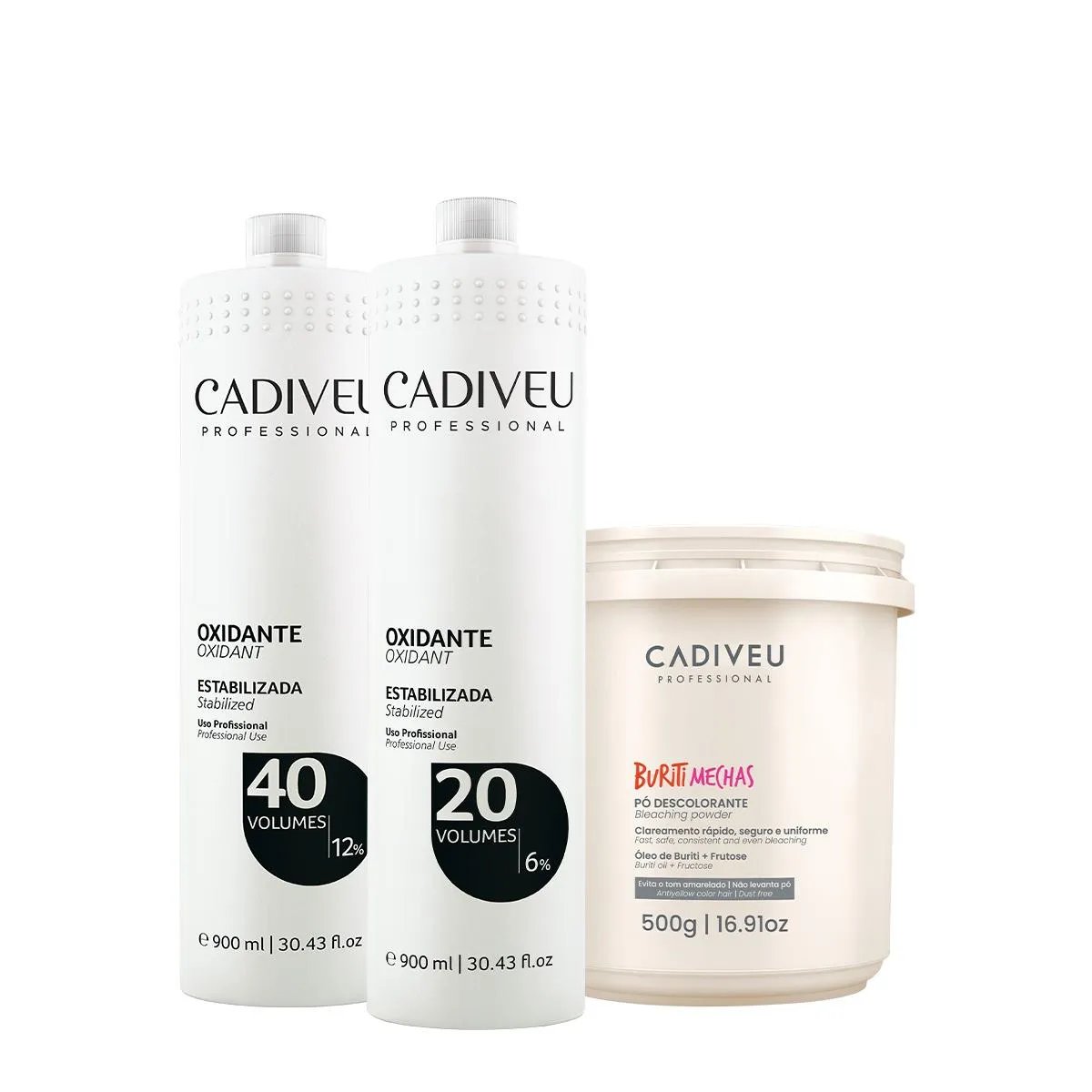 KIT CADIVEU PROFESSIONAL OXIDANTE 40V 20V E BURITI MECHAS (3 PRODUTOS)