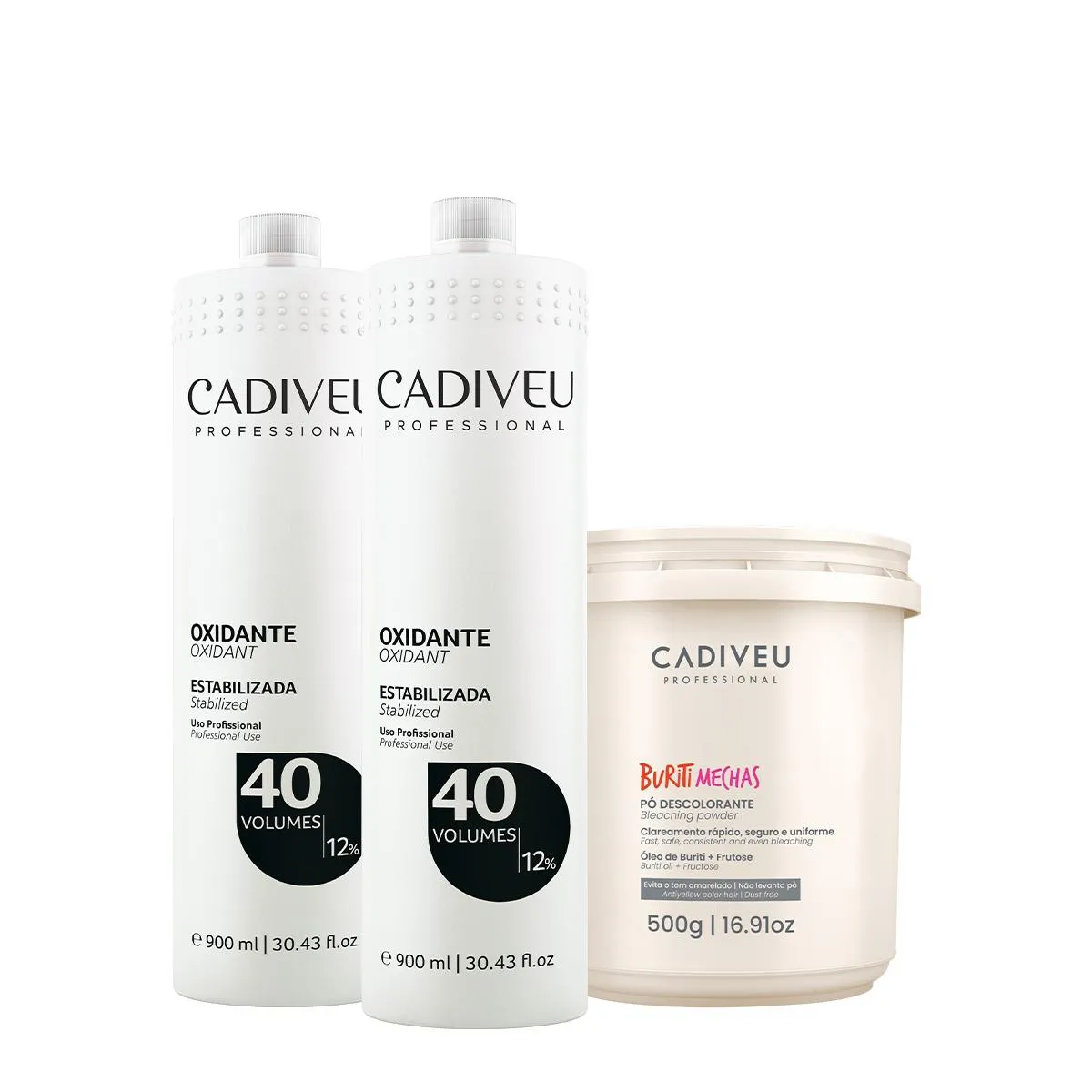 KIT CADIVEU PROFESSIONAL OXIDANTE 40V EXTRA E BURITI MECHAS (3 PRODUTOS)