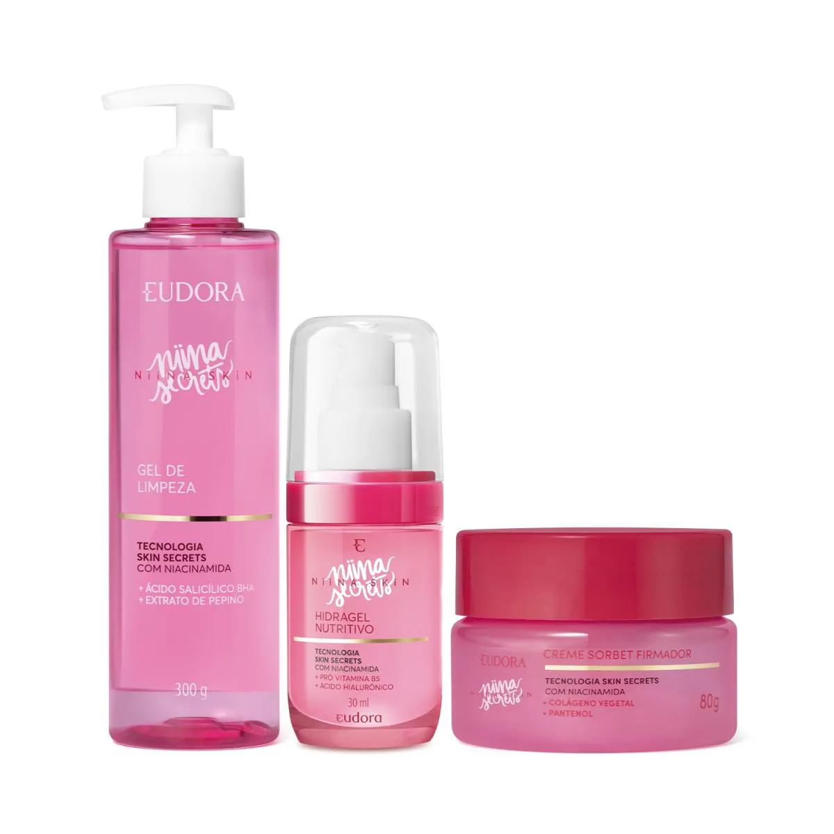 Combo Niina Secrets Skin: Gel De Limpeza 300G + Sorbet Firmador Facial 80G + Hidragel Nutritivo 30Ml