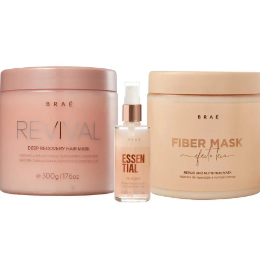 BRAé KIT MASCARA REVIVAL FIBER OIL BLEND TRIO SALON (3 PRODUTOS)