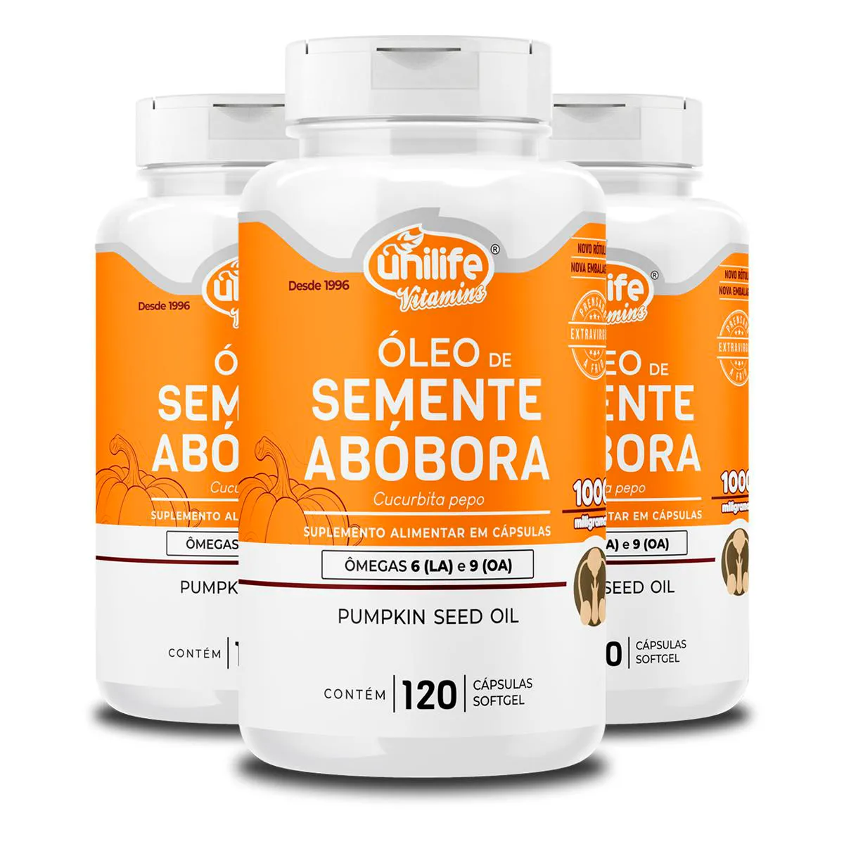KIT 3 ÓLEO DE SEMENTE DE ABóBORA UNILIFE 120 CáPSULAS