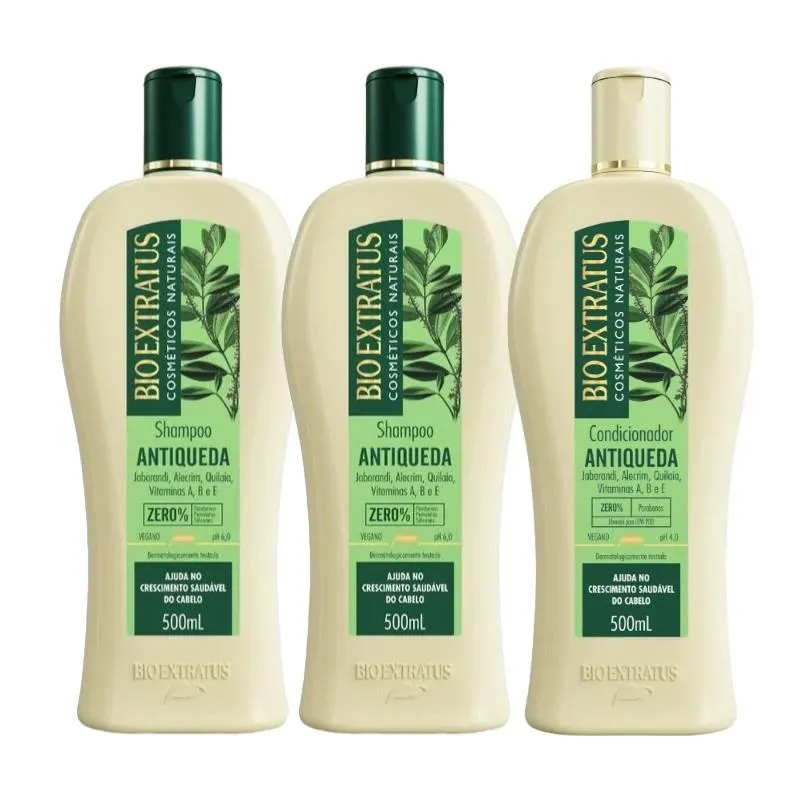 KIT 2 SHAMPOO 1 CONDICIONADOR ANTIQUEDA JABORANDI 500 ML BIO EXTRATUS