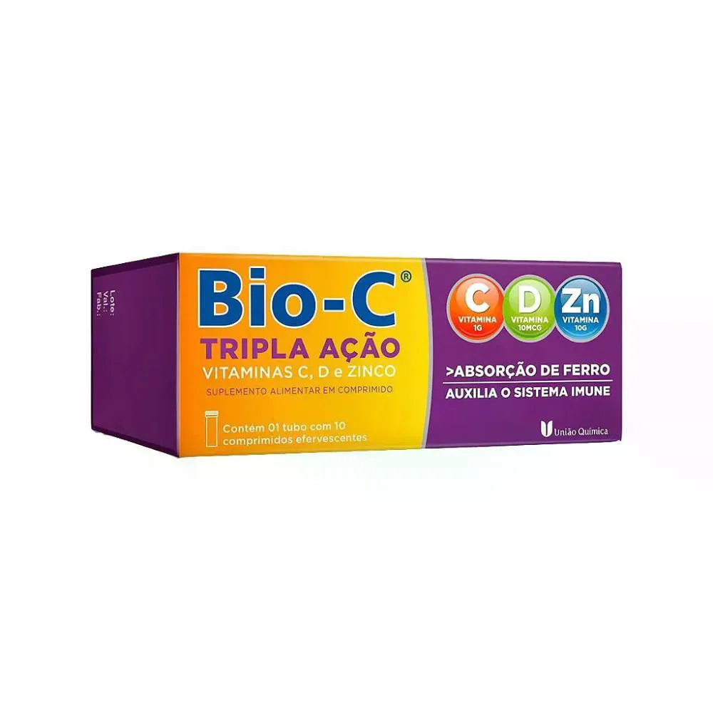 BIO C VITAMINA EFERVESCENTE TRIPLA AÇAO 10 COMPRIMIDOS