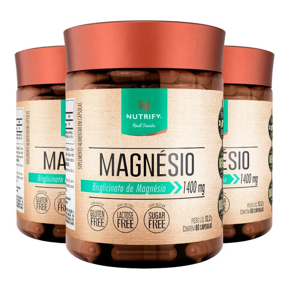 KIT 3 MAGNéSIO 1400MG NUTRIFY 60 CáPSULAS