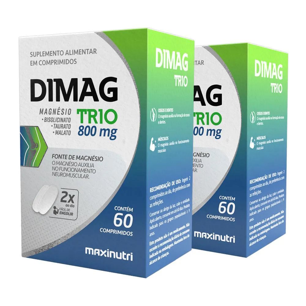 KIT 2 DIMAG TRIO MAGNéSIO BISGLICINATO TAURATO E MALATO 60 CAPS MAXINUTRI