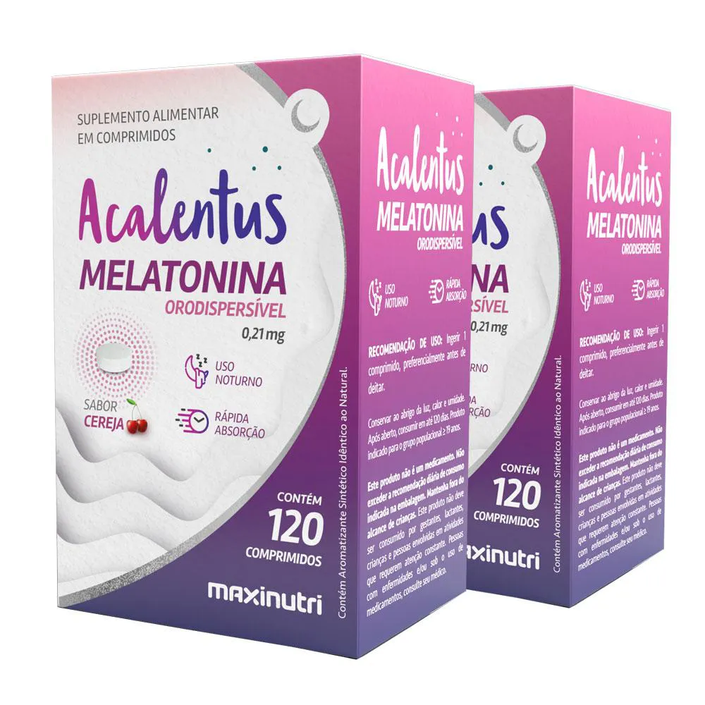 KIT 2 ACALENTUS MELATONINA ORODISPERSíVEL 120 CáPS MAXINUTRI