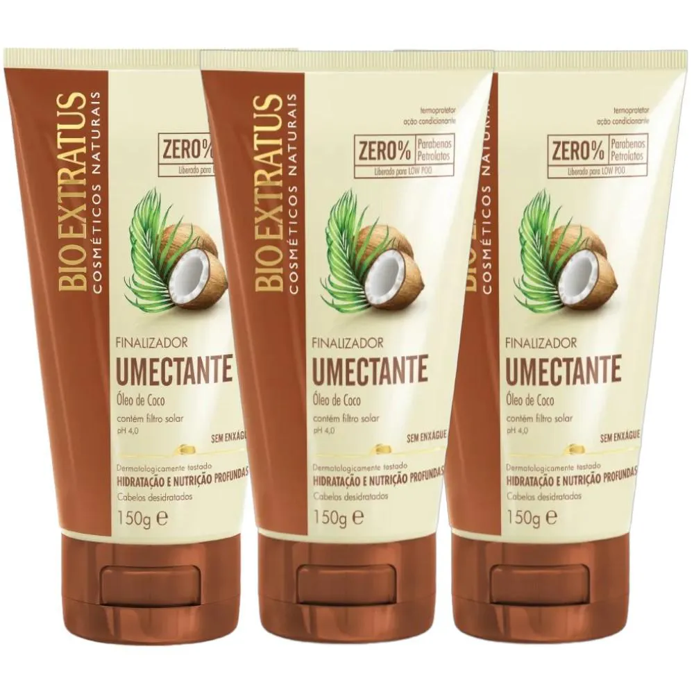 KIT 3 FINALIZADOR CABELOS DESIDRATADOS UMECTANTE 150 ML BIO EXTRATUS