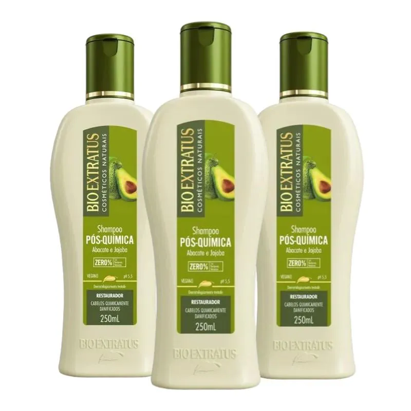 KIT 3 SHAMPOO TRATAMENTO RESTAURADOR PóS QUIMICA  250 ML BIO EXTRATUS