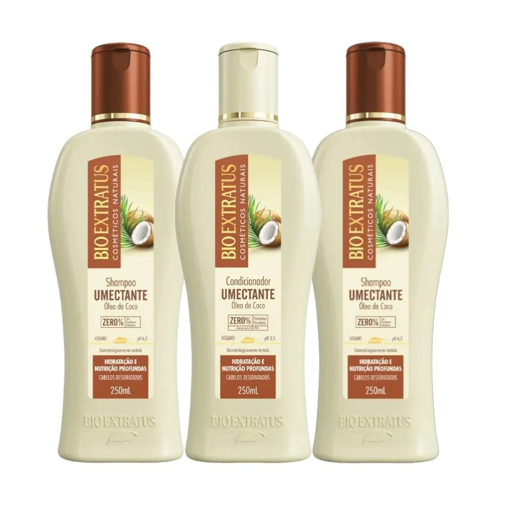 KIT 2 SHAMPOO 1 CONDICIONADOR BRILHO NATURAL UMECTANTE 250 ML BIO EXTRATUS