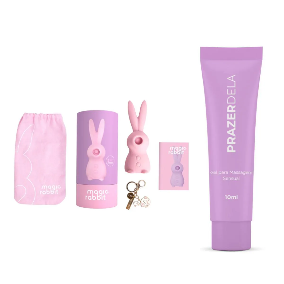 KIT ESTIMULADOR CLIToRIS MAGIC RABBIT (INGRID GUIMARaES) E GEL EXCITANTE  PRAZER DELA 1035339 | Droga Raia