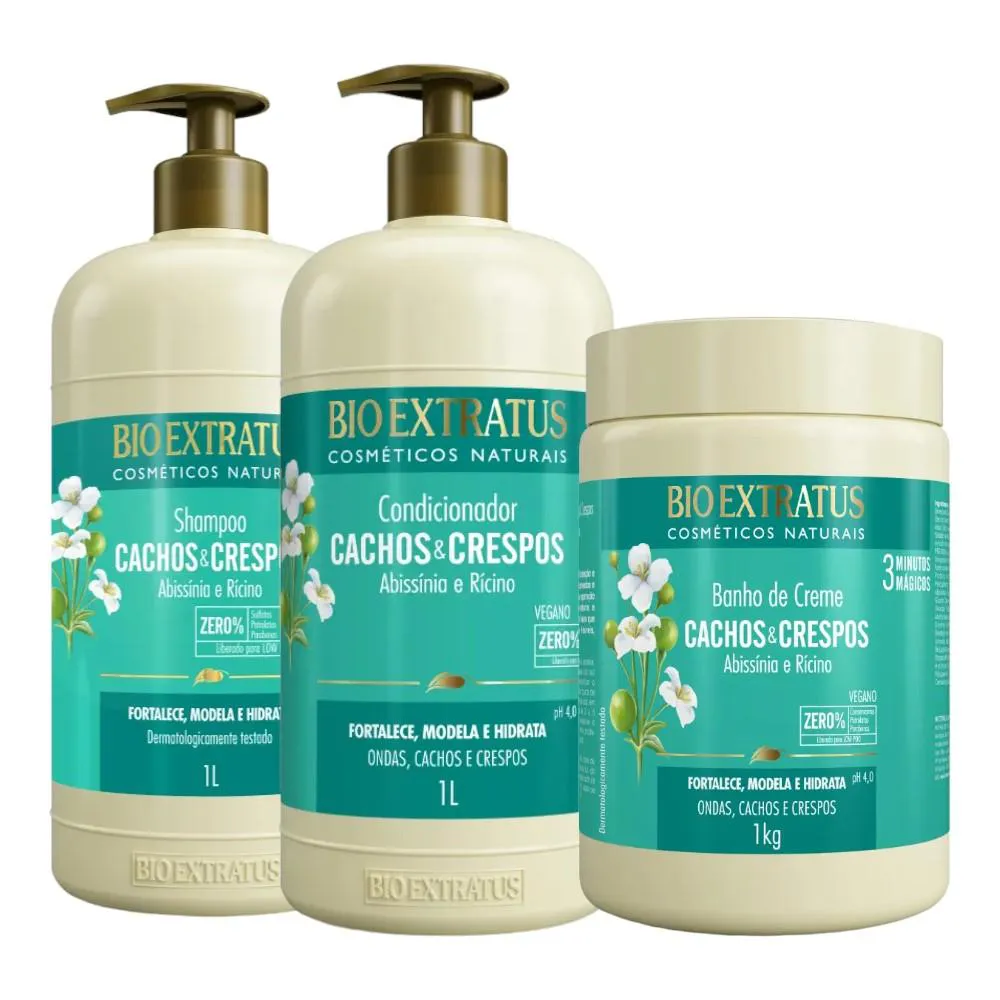 KIT 1 SHAMPOO 1 CONDICIONADOR 1 BANHO CREME CACHOS CRESPOS 1 KG
