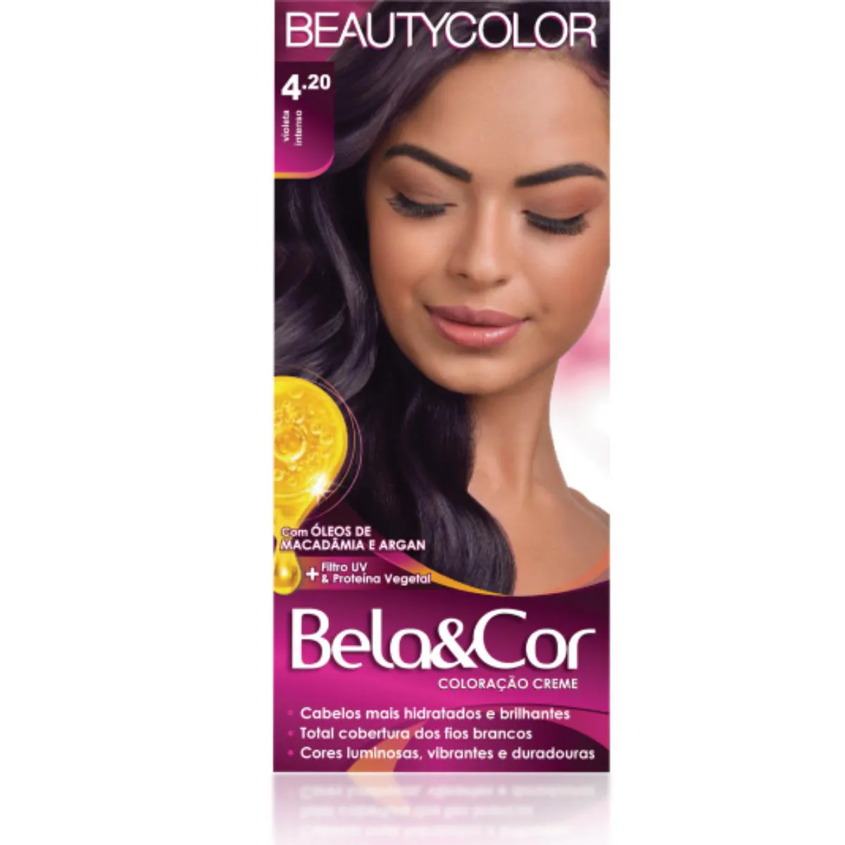 TINTA PARA CABELO TOM 4.20 VIOLETA INTENSO COLORAçãO KIT BELA&COR TODAS AS CORES
