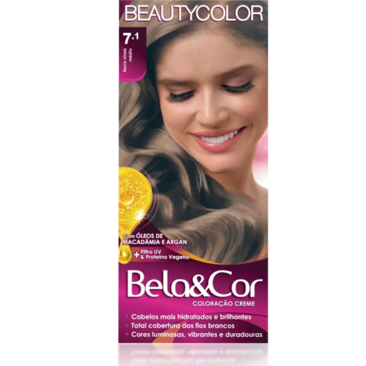 TINTA PARA CABELO TOM 7.1 LOURO CINZA MEDIO COLORAçãO KIT BELA&COR TODAS AS CORES
