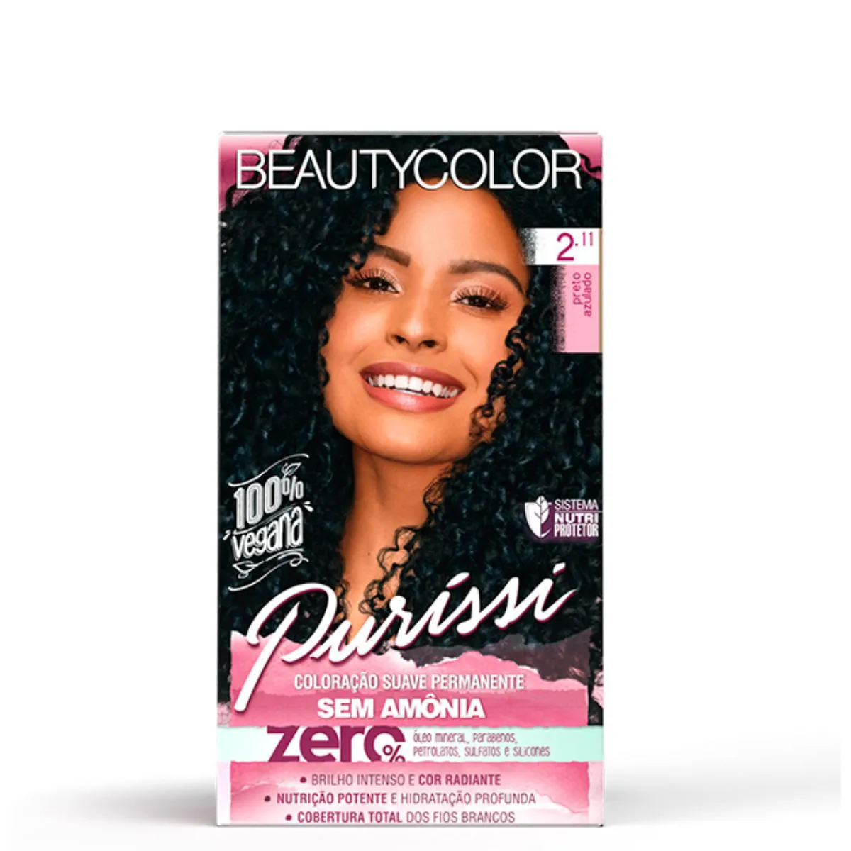 PURISSí COLORAçãO SUAVE PERMANENTE SEM AMôNIA 2.11 PRETO AZULADO BEAUTYCOLOR