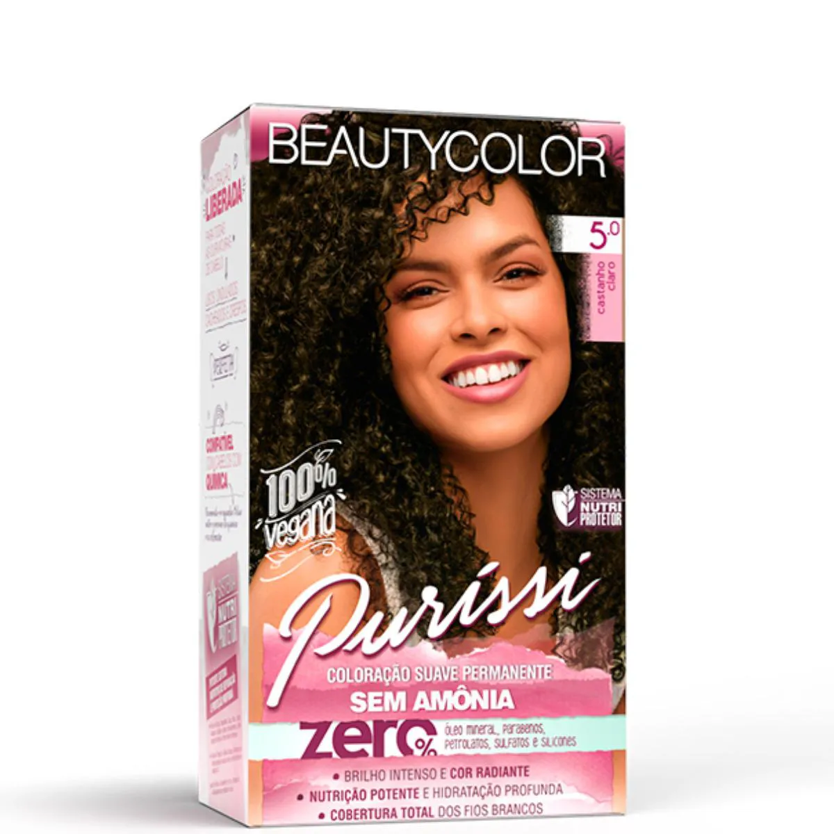 PURISSí COLORAçãO SUAVE PERMANENTE SEM AMôNIA 5.0 CASTANHO CLARO BEAUTYCOLOR