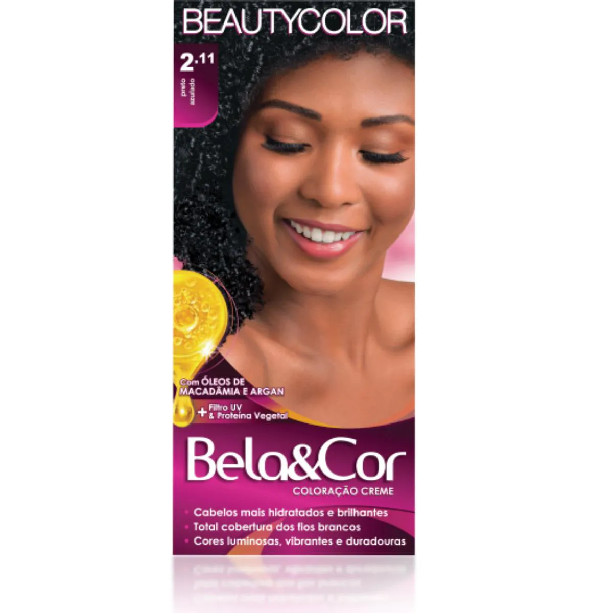 TINTA PARA CABELO TOM 2.11 PRETO AZULADO COLORAçãO KIT BELA&COR TODAS AS CORES