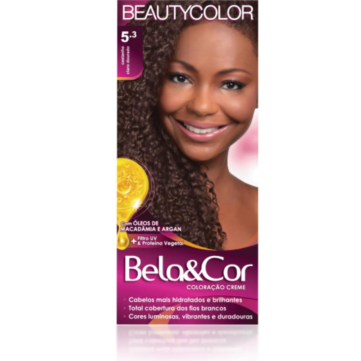 TINTA PARA CABELO TOM 5.3 CASTANHO CLARO DOURADO COLORAçãO KIT BELA&COR TODAS AS CORES