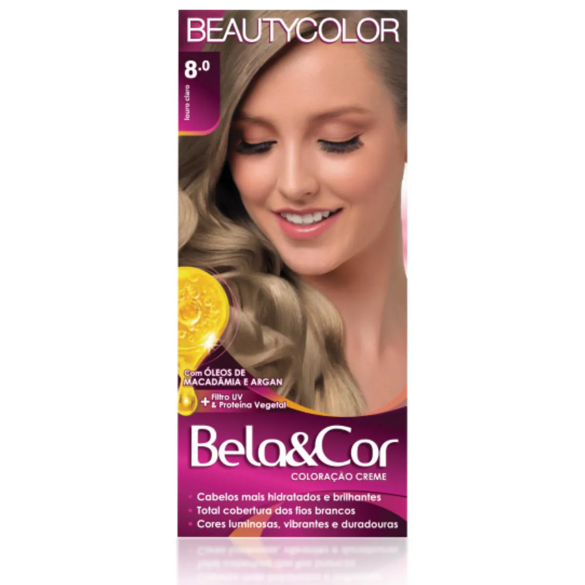 TINTA PARA CABELO TOM 8.0 LOURO CLARO COLORAçãO KIT BELA&COR TODAS AS CORES