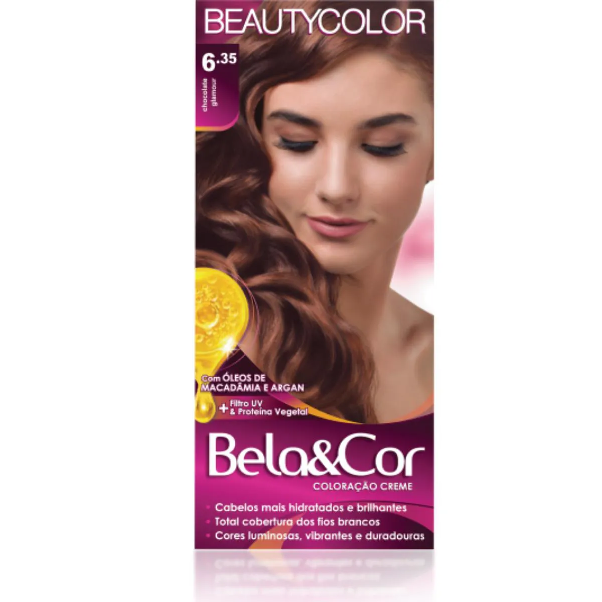 TINTA PARA CABELO TOM 6.35 CHOCOLATE GLAMOUR COLORAçãO KIT BELA & COR TODAS AS CORES