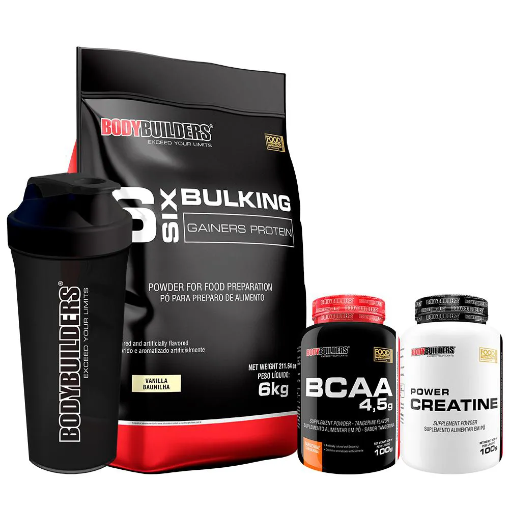 KIT HIPERCALóRICO 6 SIX BULKING 6KG + POWER CREATINA 100G + BCAA 4,5 100G + COQUETELEIRA – BODYBUILDERS  Baunilha