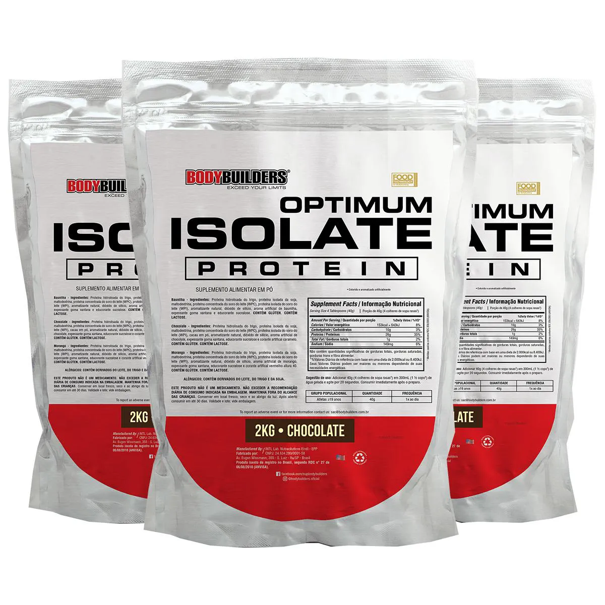 KIT 3X OPTIMUM ISOLATE WHEY PROTEIN 2KG - BODYBUILDERS  Chocolate