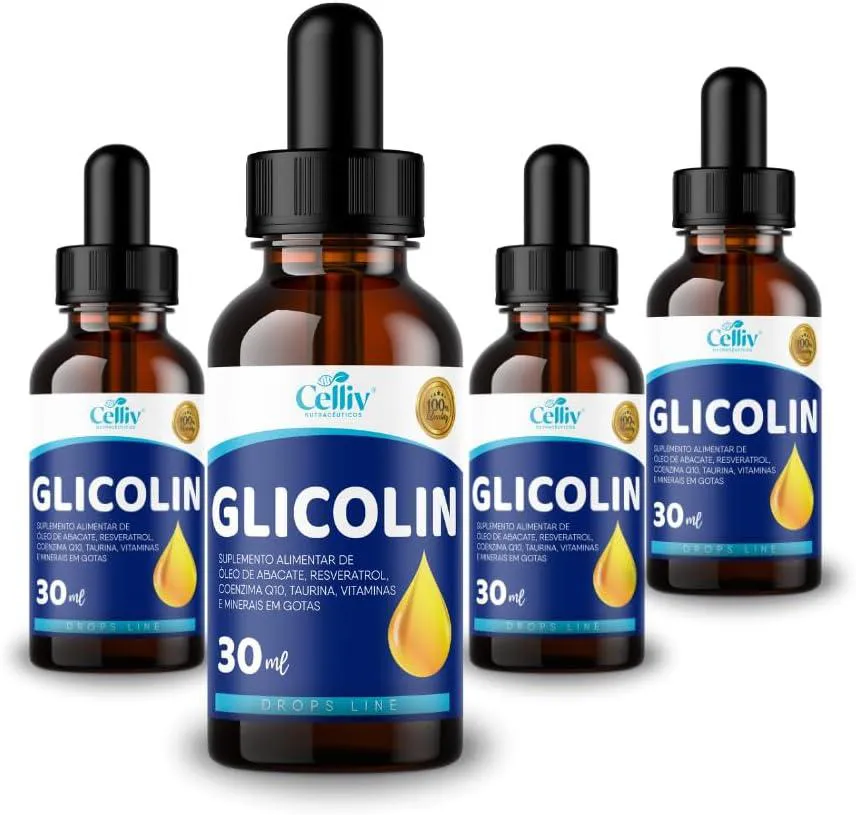 4X GLICOLIN - ÓLEO DE ABACATE, RESVERATROL, COENZIMA Q10, TAURINA E VITAMS 30ML CELLIV