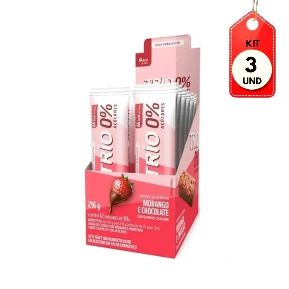 KIT C/03 TRIO BARRA CEREAL ZERO MORANGO CHOCOLATE C/12