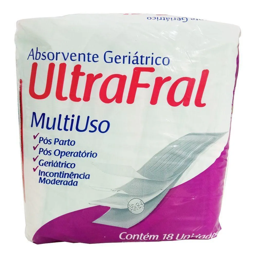 ABSORVENTE GERIáTRICO MULTIUSO ULTRAFRAL PACOTE COM 18 UNIDADES POS PARTO