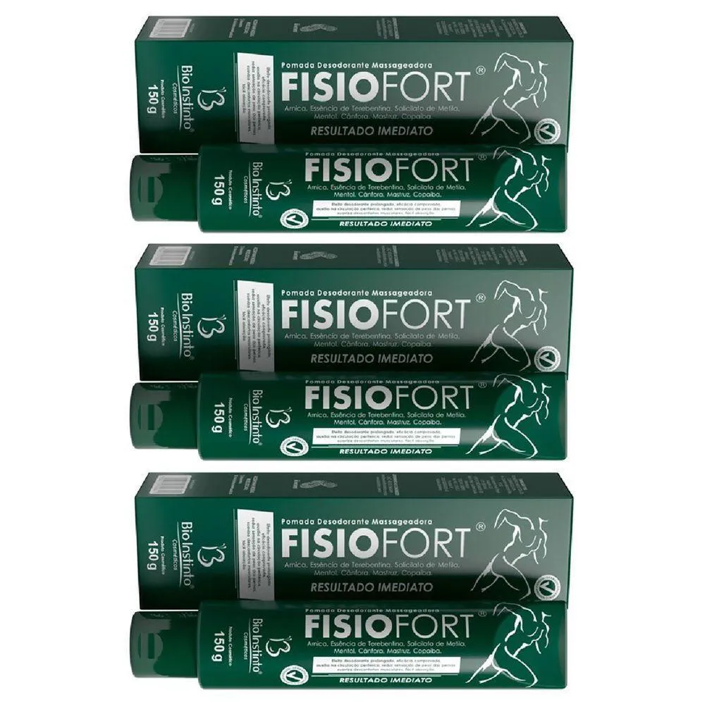 KIT 3 POMADA DESODORANTE MASSAGEADORA FISIOFORT BIO INSTINTO 150G