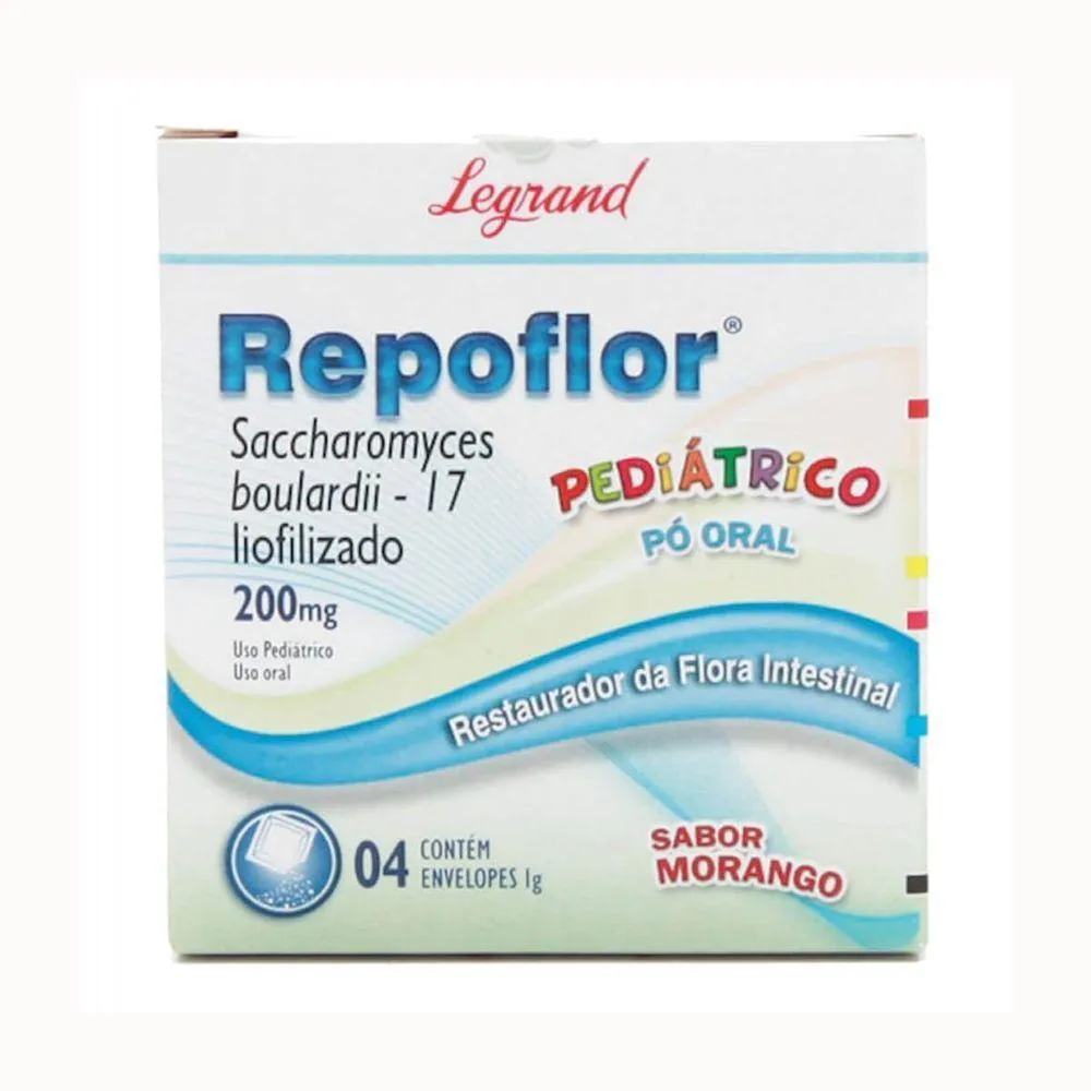 PROBIóTICO REPOFLOR PEDIáTRICO 200MG Pó ORAL SABOR MORANGO 4 ENVELOPES DE 1G