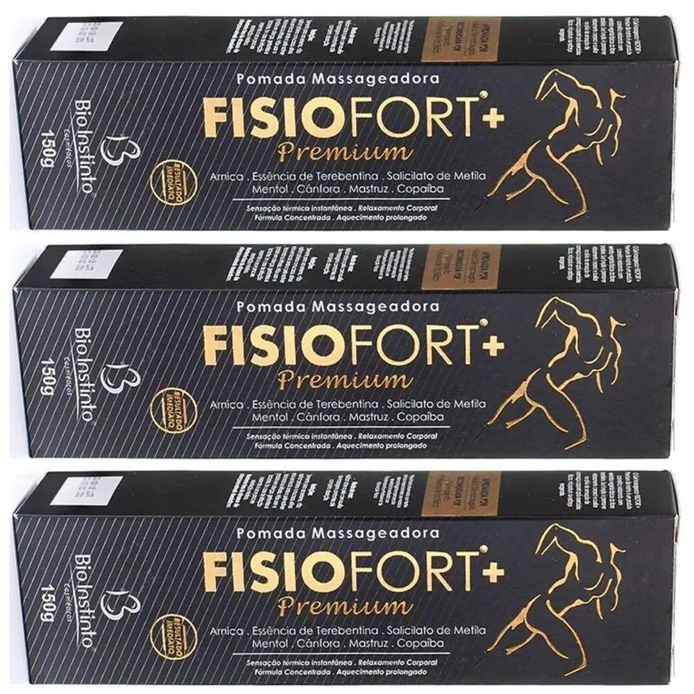 KIT 3 POMADA DESODORANTE MASSAGEADORA FISIOFORT+ PREMIUM BIO INSTINTO 150G