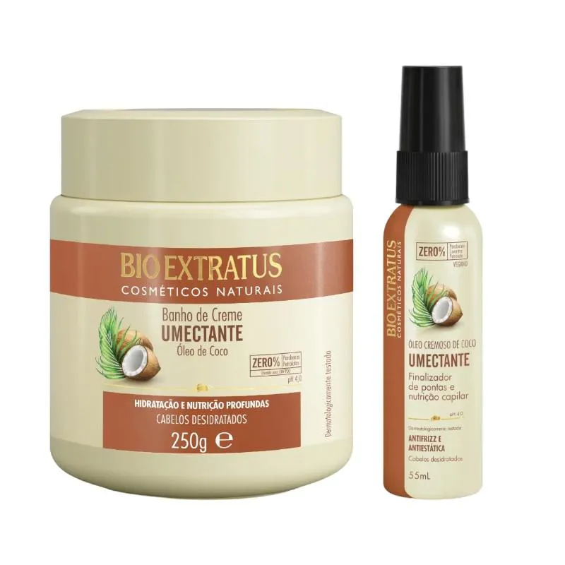 KIT UMECTANTE UMECTAçãO CAPILAR 1 BANHO DE CREME 250ML 1 ÓLEO DE COCO CREMOSO 55ML