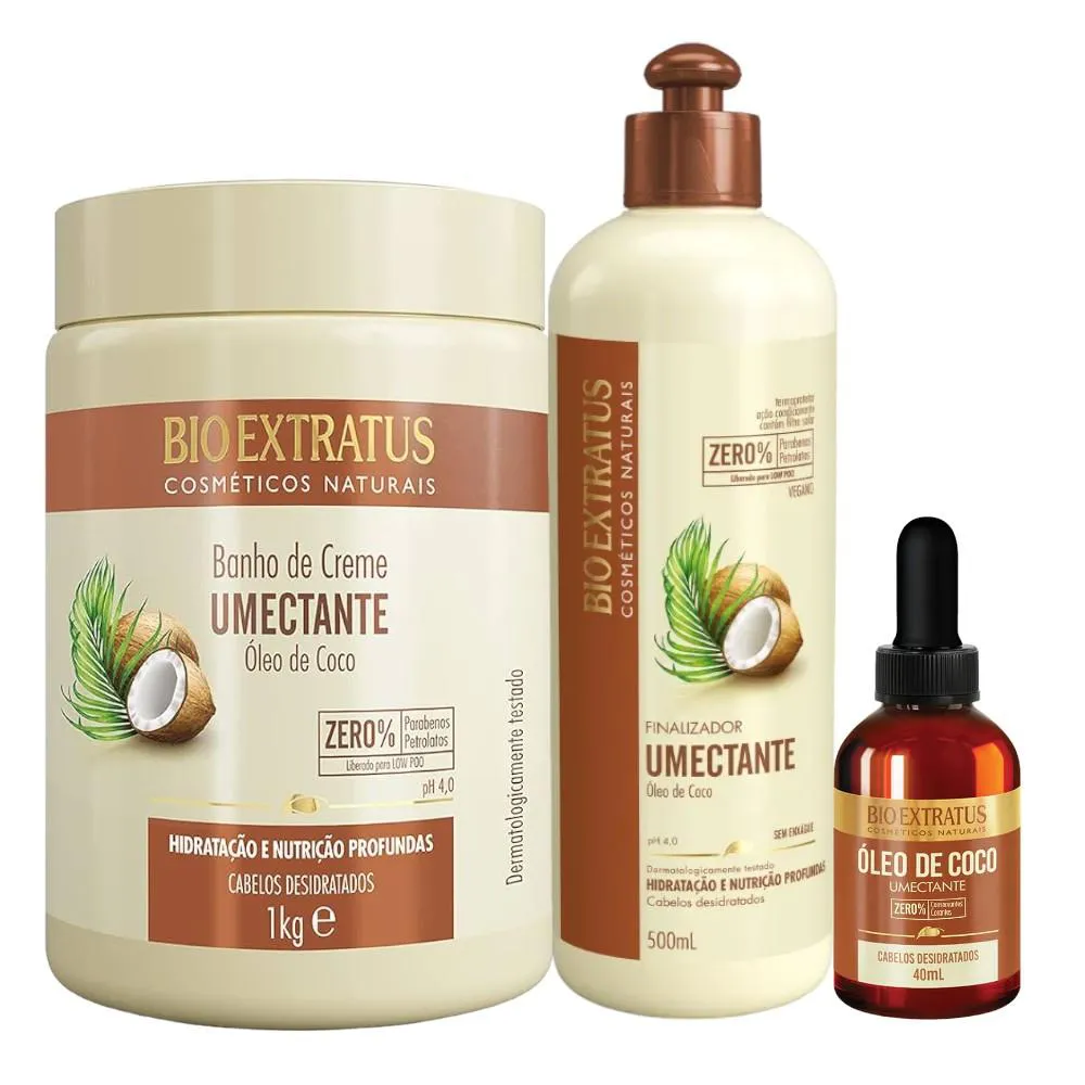 KIT UMECTANTE FINALIZAçãO E UMECTAçãO CAPILAR 1 BANHO 1KG 1 FINALIZADOR 500ML 1 ÓLEO CAPILAR DE COCO 40ML