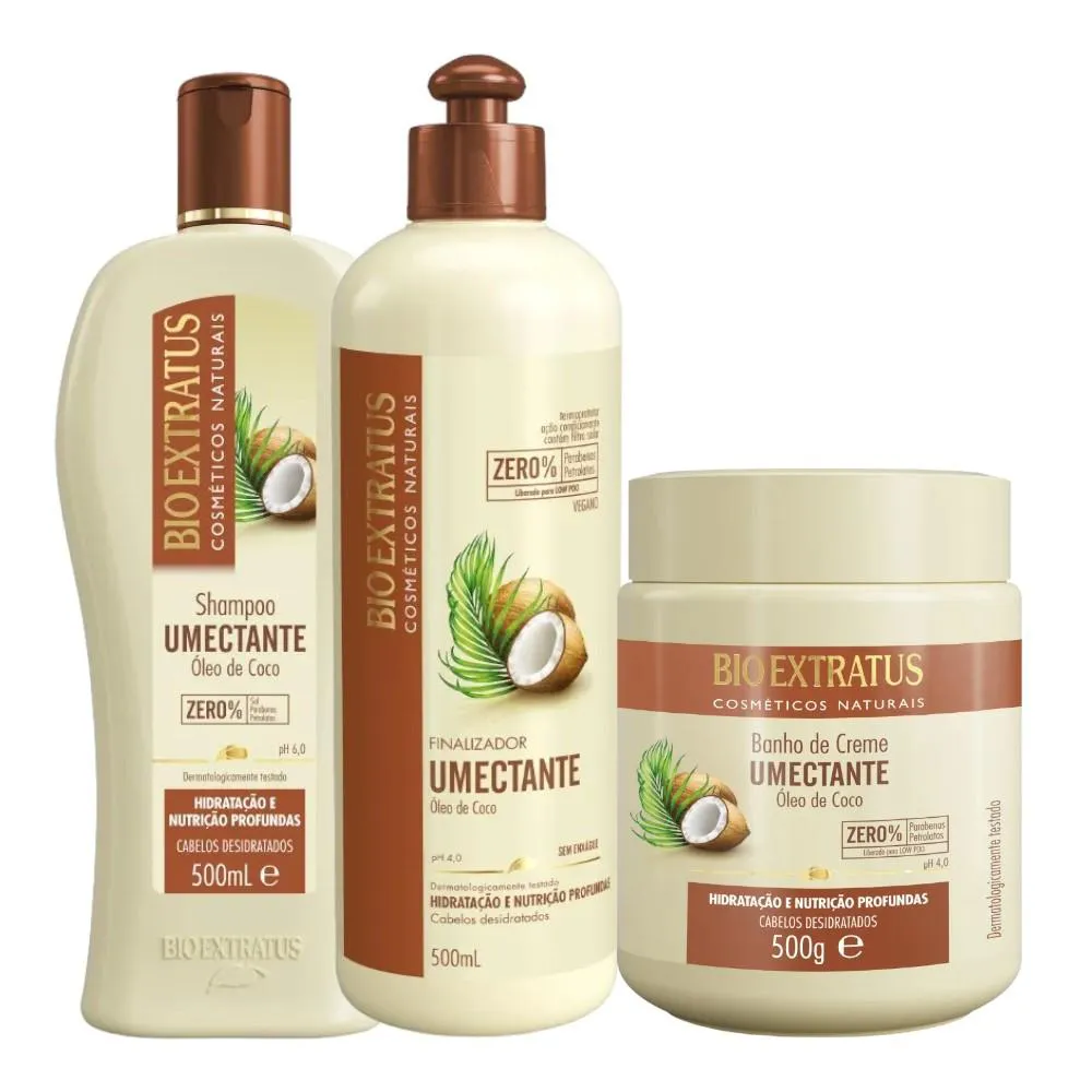 KIT 1 SHAMPOO 1 FINALIZADOR 1 BANHO CREME BRILHO NATURAL UMECTANTE 500 ML