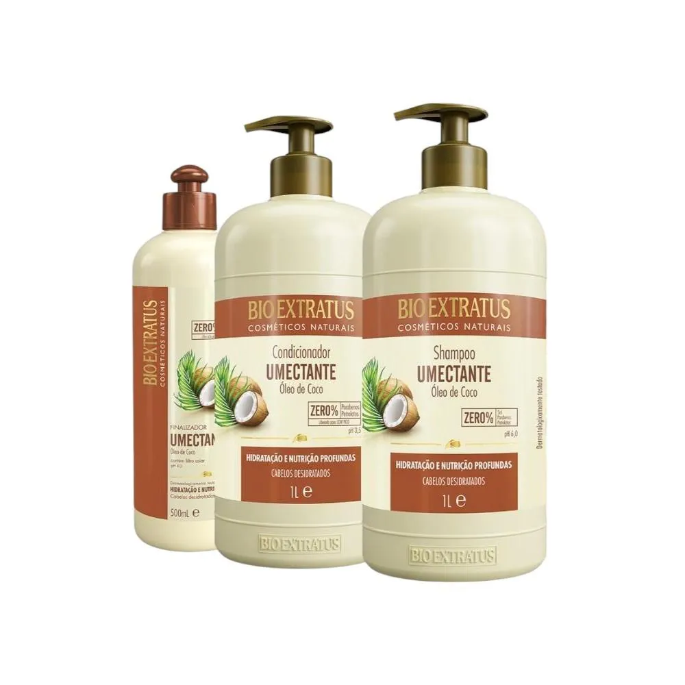 KIT 1 SHAMPOO 1 CONDICIONADOR UMECTANTE 1L 1 FINALIZADOR 500ML BIO EXTRATUS