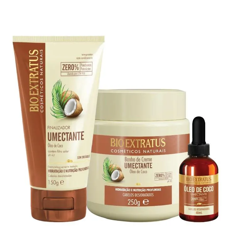 KIT UMECTANTE FINALIZAçãO E UMECTAçãO CAPILAR 1 BANHO 250ML 1 FINALIZADOR 150ML 1 ÓLEO CAPILAR DE COCO 40ML