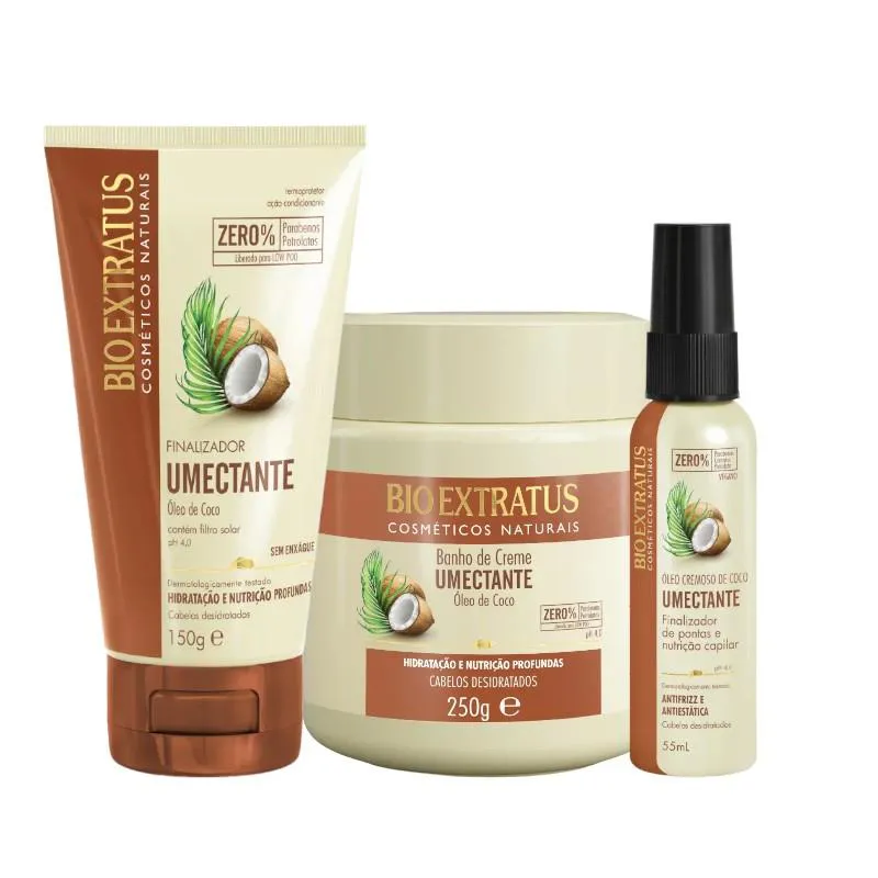KIT UMECTANTE FINALIZAçãO E UMECTAçãO CAPILAR 1 BANHO 250ML 1 FINALIZADOR 150ML 1 ÓLEO DE COCO CREMOSO 55ML