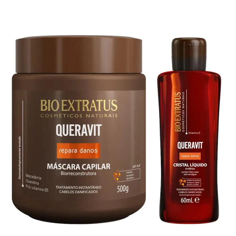 KIT QUERAVIT UMECTAçãO CAPILAR 1 MáSCARA 500ML 1 CRISTAL LíQUIDO 60ML