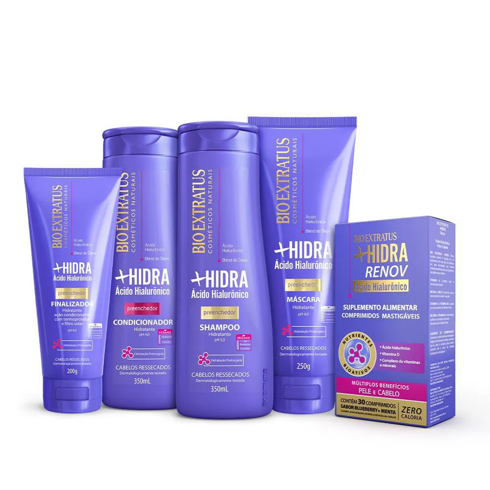 KIT LIMPEZA HIDRATANTE MAIS HIDRA 5 PRODUTOS COMPLETO BIO EXTRATUS