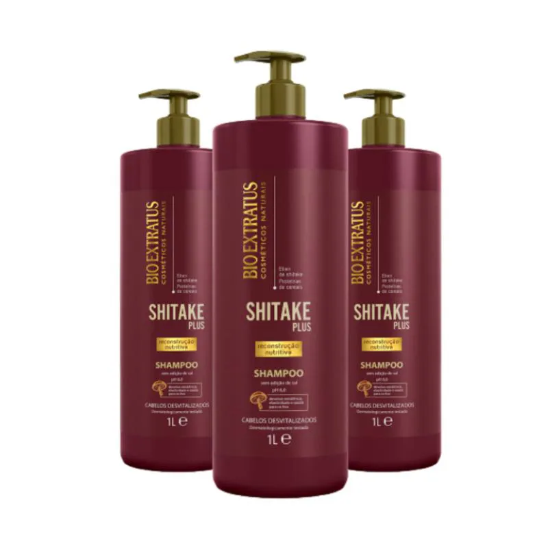 KIT 3 SHAMPOO LIMPEZA NUTRITIVA SHITAKE 1 L BIO EXTRATUS