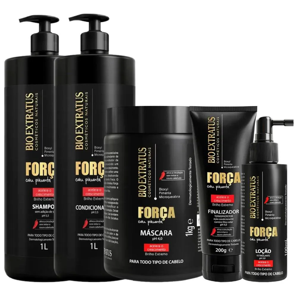 KIT FORçA COM PIMENTA 1 SHAMPOO 1 CONDICIONADOR 1L 1 MáSCARA 1KG 1 FINALIZADOR 200ML 1 LOçãO 100ML
