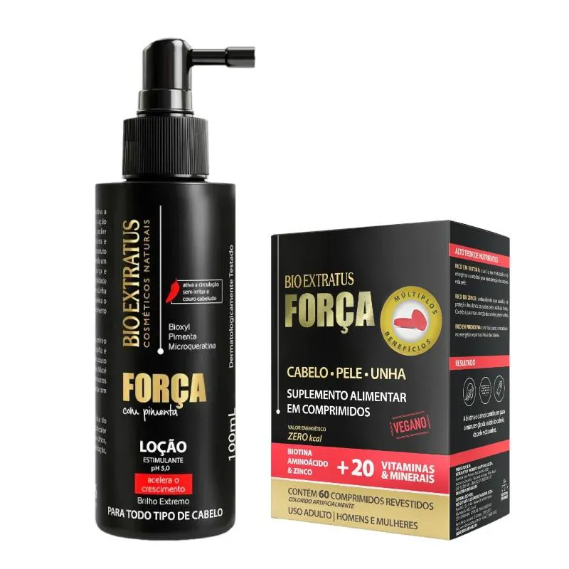 KIT FORçA COM PIMENTA ACELERA CRESCIMENTO 1 LOçãO 100ML 1 SUPLEMENTO 60CP