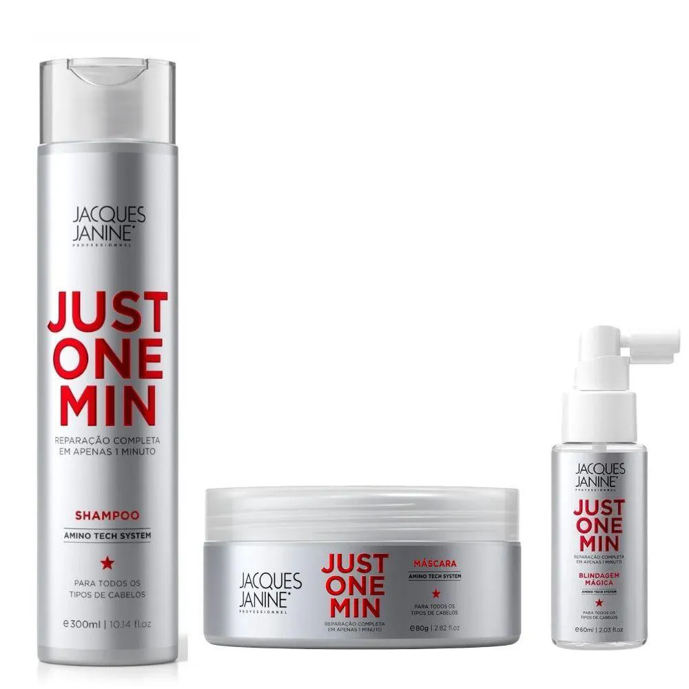 KIT SHAMPOO MáSCARA BLINDAGEM JACQUES JANINE JUST ONE MINUTE