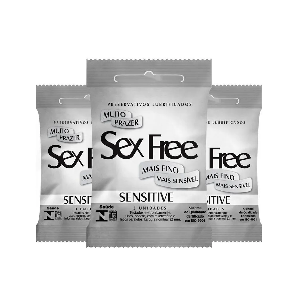 KIT 3 PRESERVATIVO SEX FREE SENSITIVE MAIS FINO 3 UNIDADES