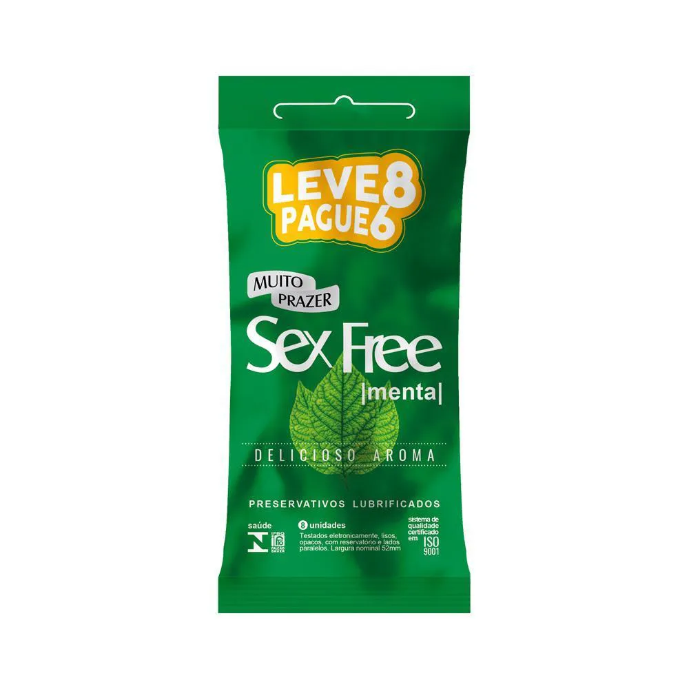 PRESERVATIVO SEX FREE DELICIOSO AROMA 8 UNIDADES Menta