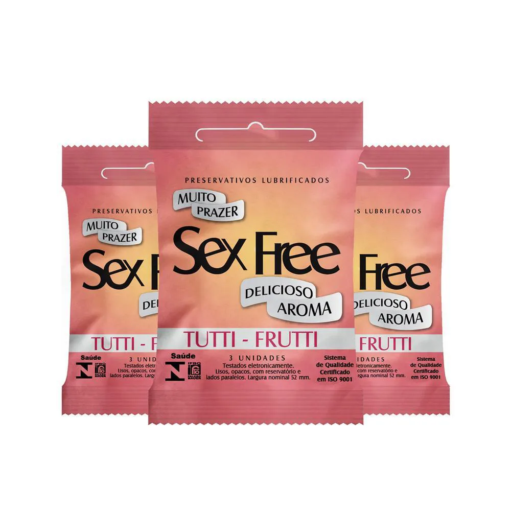 KIT 3 PRESERVATIVOS DELICIOSO AROMA SEX FREE Tuttifrutti