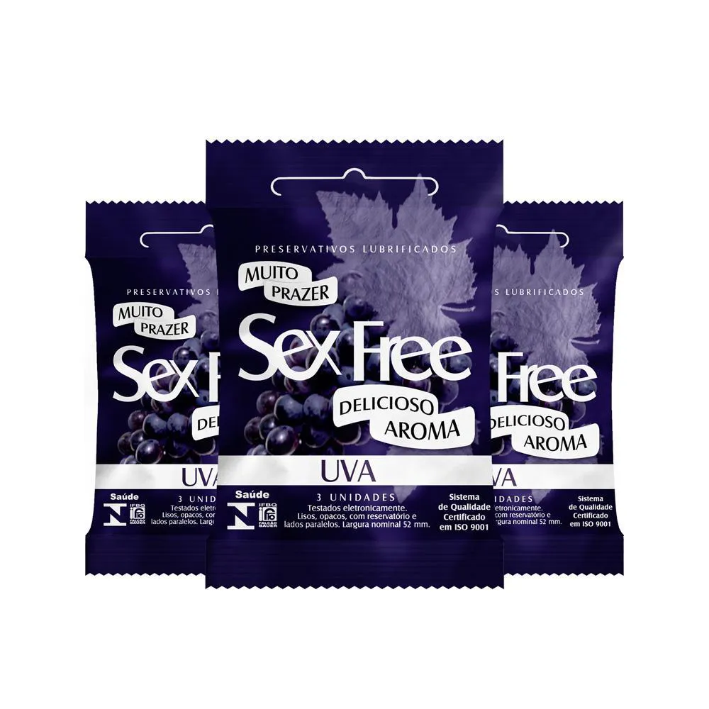 KIT 3 PRESERVATIVOS DELICIOSO AROMA SEX FREE UVA