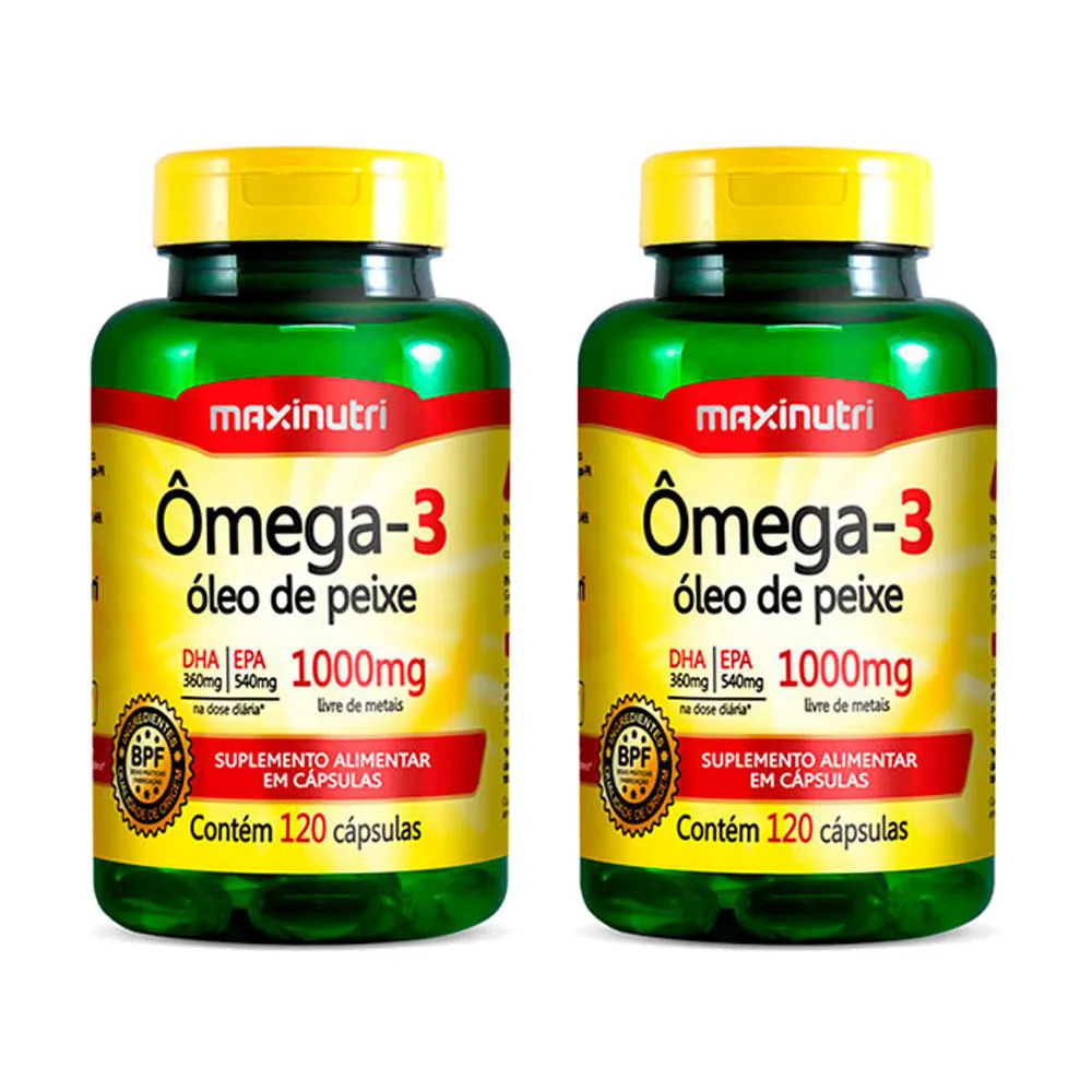 KIT 2 ÔMEGA 3 ÓLEO DE PEIXE 120 CáPSULAS 1000MG MAXINUTRI