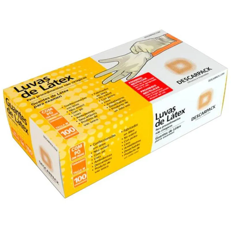 LUVA PROCEDIMENTO LATEX NãO ESTéRIL COM Pó CX 100 DESCARPACK TAM P