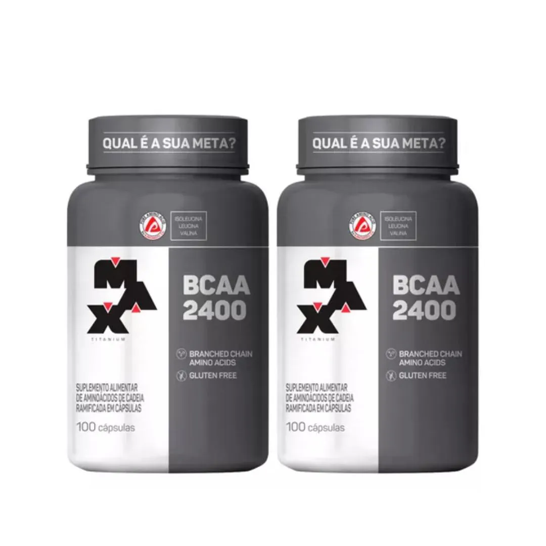 KIT 2 BCAA  2400  C/ 100 CÁPSULAS - MAX TITANIUM 200 CÁpsulas SEM Sabor